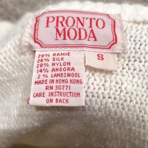Vintage Pronto Moda Sweater Size Small Cream Sequin Beaded Dolman Sleeve - Picture 9 of 12